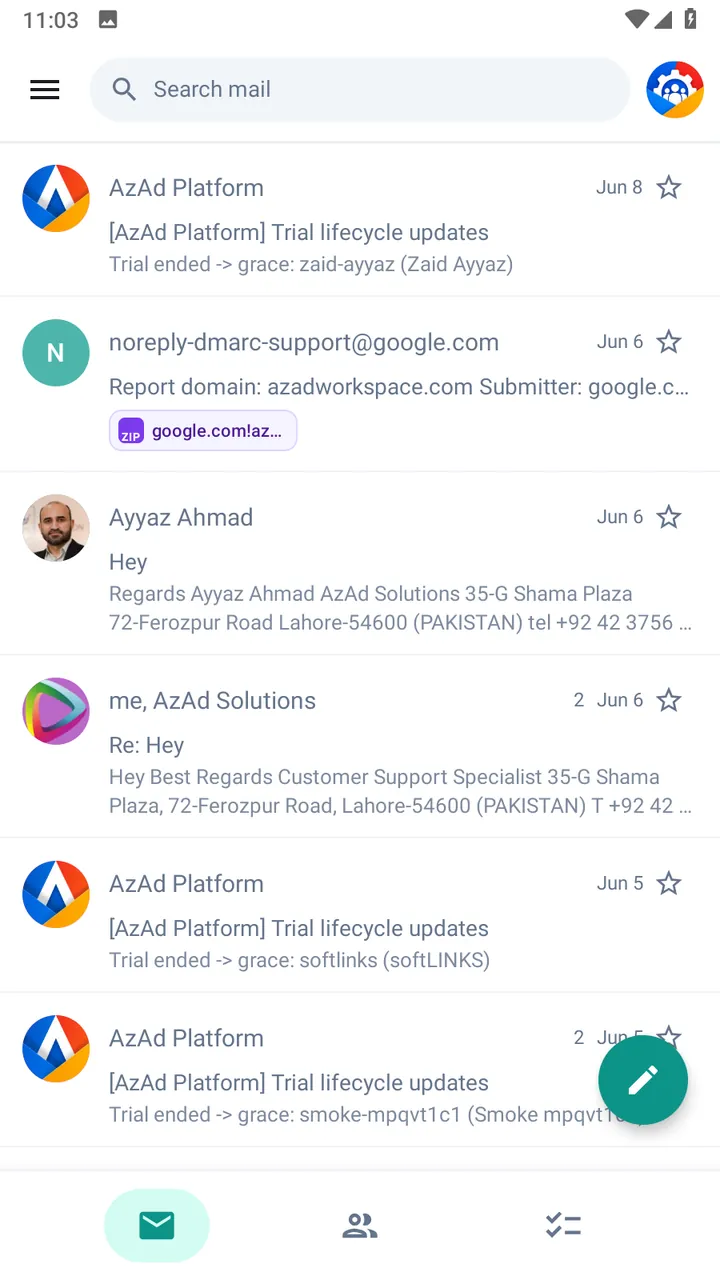 AzAd Mail inbox on Android
