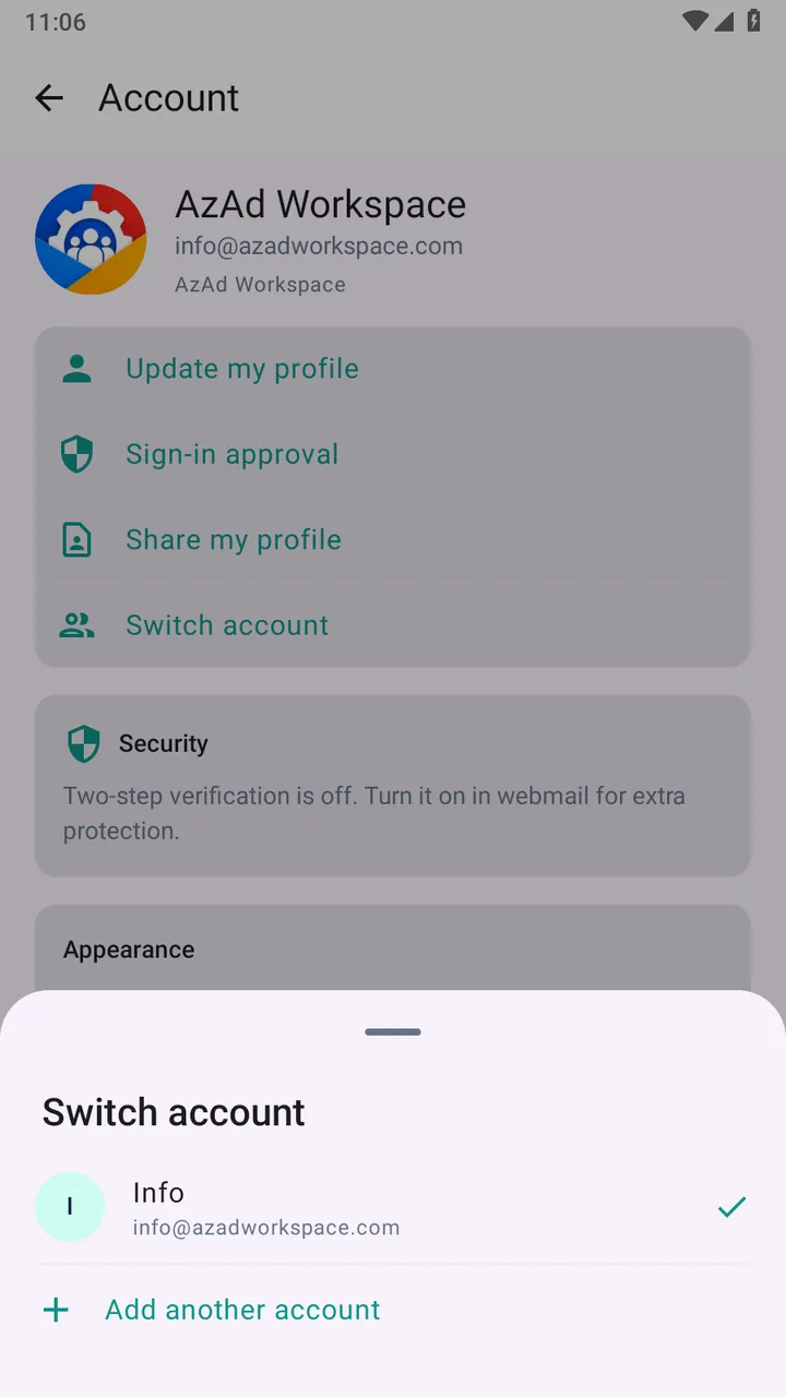Dark mode in AzAd Mail